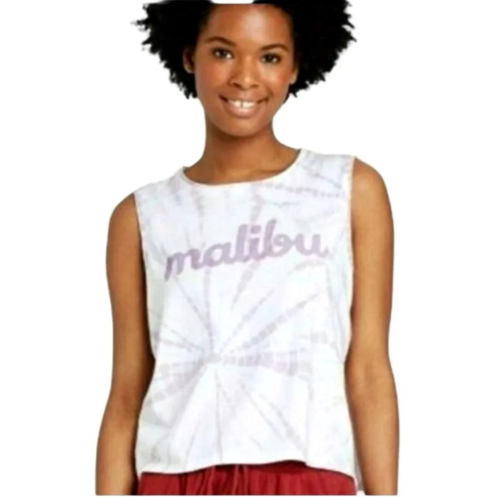 Colsie L Shirt Sleeveless Malibu Cropped Tie-Dye Lightweight Tank Cali Crop Top - Picture 2 of 13